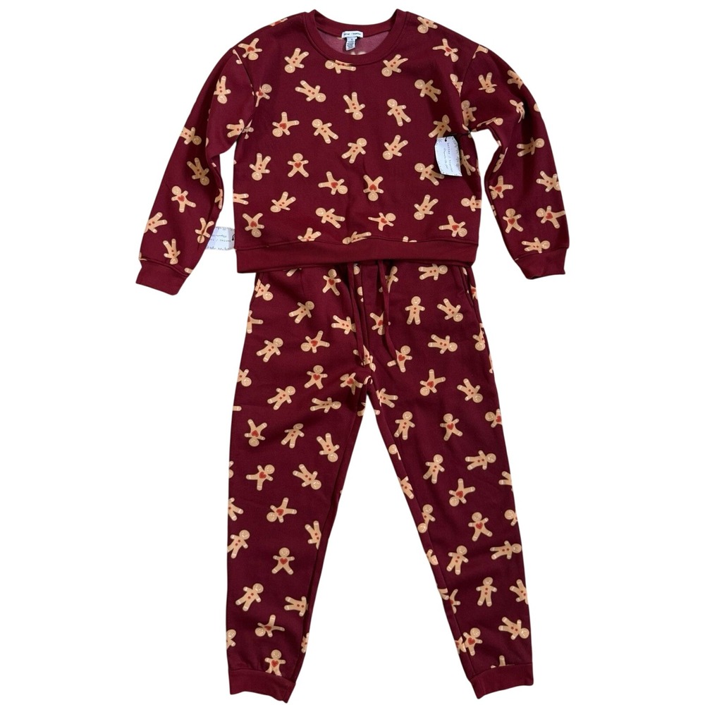 Better Together‎ Gingerbread Pajama Set Womens XL Burgundy Fleece Lounge STK6624